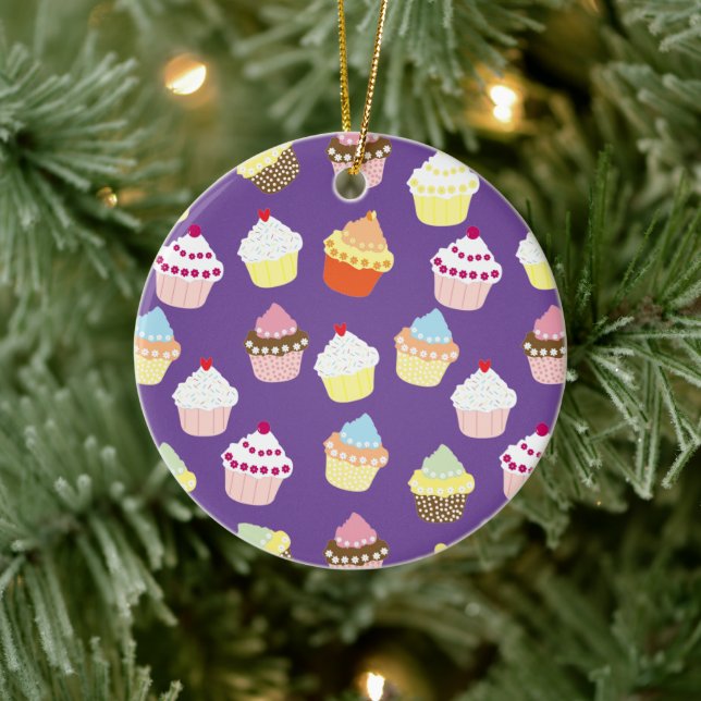 Delicious Decorated Birthday Cupcakes Ceramic Tree Decoration (Tree)