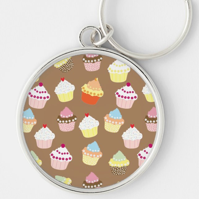 Delicious Decorated Birthday Cupcakes Key Ring (Front)