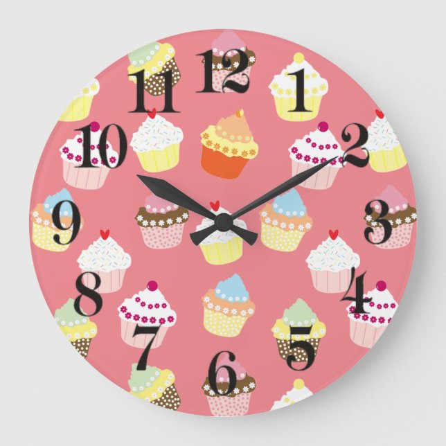 Delicious Decorated Birthday Cupcakes Large Clock (Front)