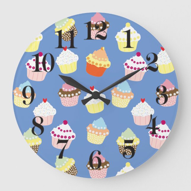 Delicious Decorated Birthday Cupcakes Large Clock (Front)