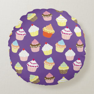Delicious Decorated Birthday Cupcakes Round Pillow