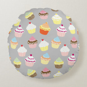 Delicious Decorated Birthday Cupcakes Round Pillow