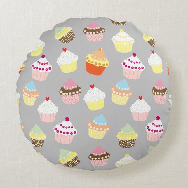 Delicious Decorated Birthday Cupcakes Round Pillow (Front)