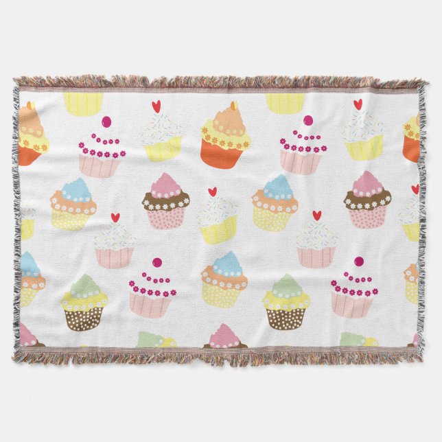 Delicious Decorated Birthday Cupcakes Throw Blanket (Front)