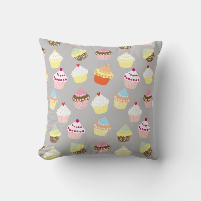 Delicious Decorated Birthday Cupcakes Throw Pillow (Front)