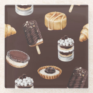 Delicious Desserts: Food Sketch Pattern Glass Coaster