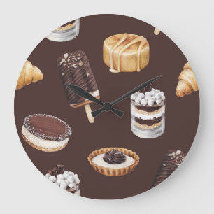 Delicious Desserts: Food Sketch Pattern Large Clock