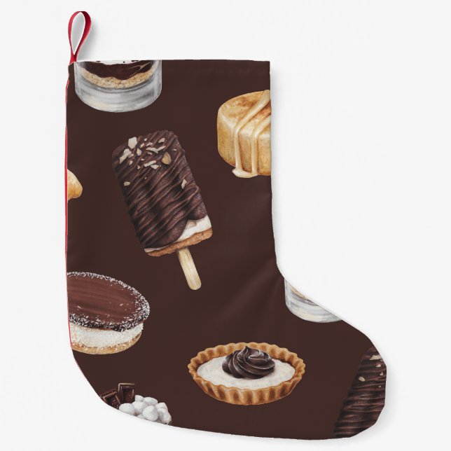 Delicious Desserts: Food Sketch Pattern Small Christmas Stocking (Front)