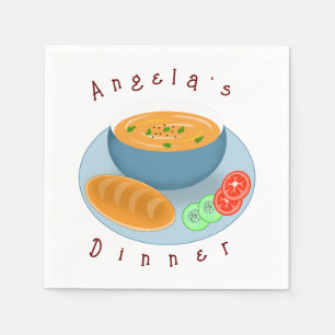 Delicious Dinner Soup with Bread and vegetables Napkin