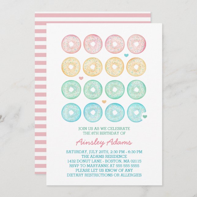 Delicious Doughnuts Birthday Party Invitation (Front/Back)