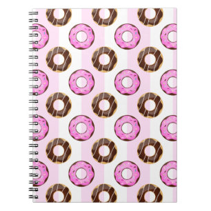 Delicious Doughnuts Pink Stripes Pattern Notebook