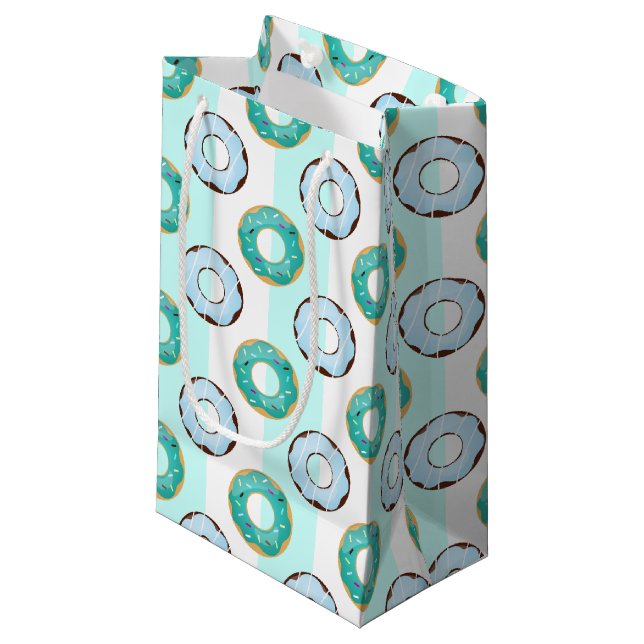 Delicious Doughnuts Turquoise Stripes Gift Bag (Front Angled)