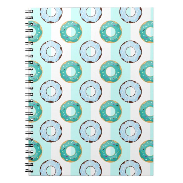 Delicious Doughnuts Turquoise Stripes Notebook (Front)