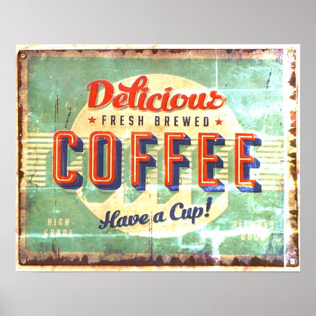 Delicious Fresh Brewed Coffee Antique Replica Poster (Front)