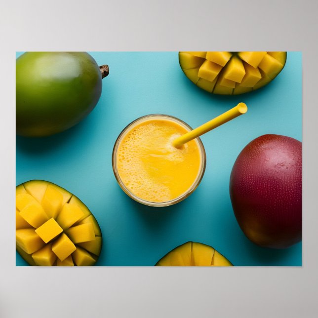 Delicious Fresh Mango Smoothie on White Background Poster (Front)