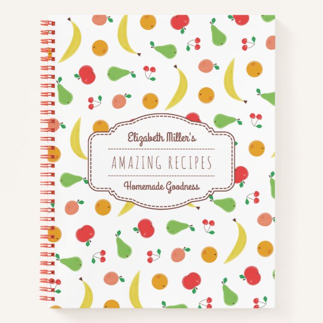 Delicious Fruit Pattern | Recipes | Custom Name Notebook (Front)