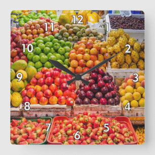 Delicious Fruit Stand Assortment Square Wall Clock
