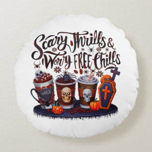 Delicious Halloween Coffee for Spooky Sips! Round Cushion