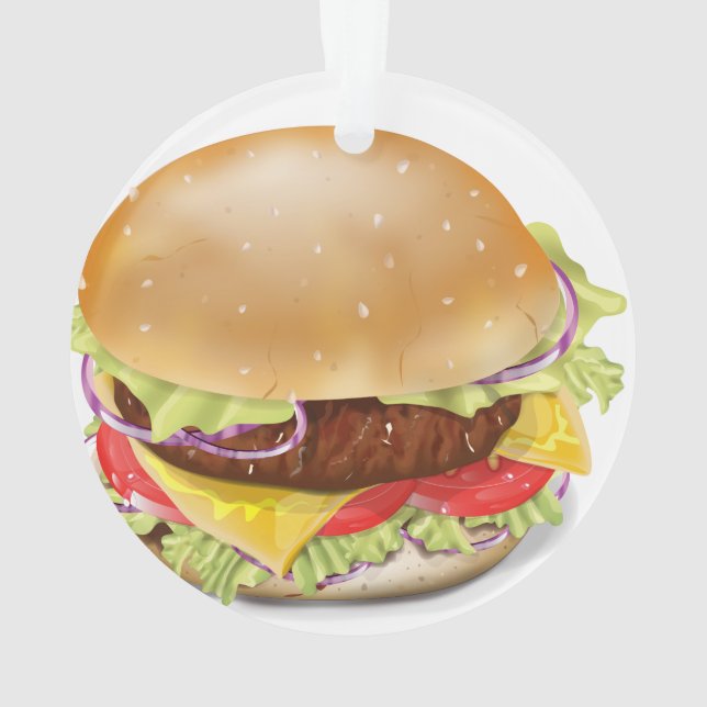 Delicious hamburger or cheeseburger. ornament (Back)