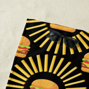 Delicious hamburger with fries beach towel