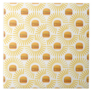 Delicious hamburger with fries tile