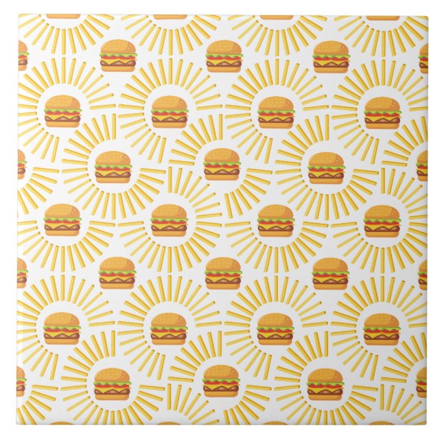 Delicious hamburger with fries tile (Front)