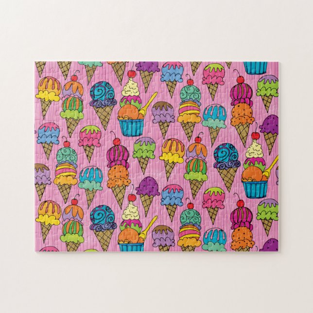 Delicious Ice Cream Cones Food Pink Blue Green Jigsaw Puzzle (Horizontal)