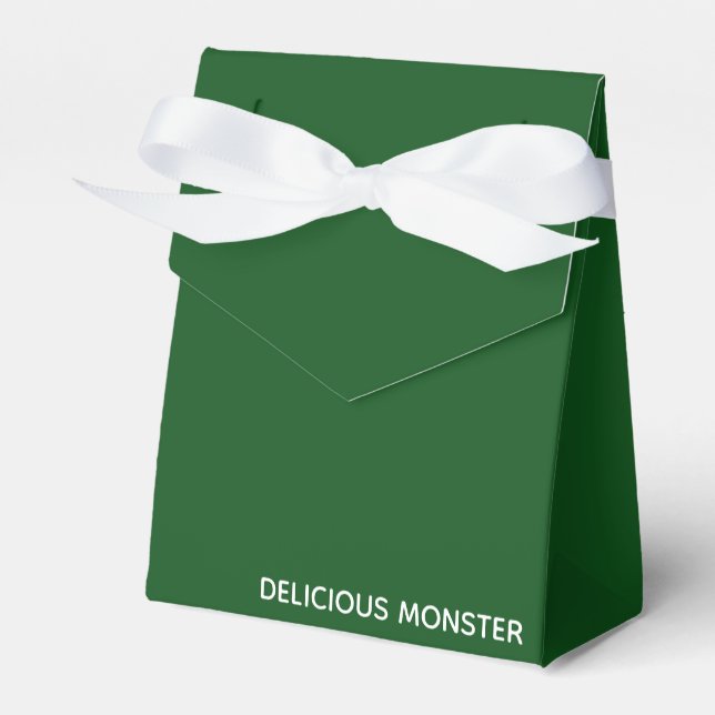 Delicious Monster green colour name Favour Box (Front Side)