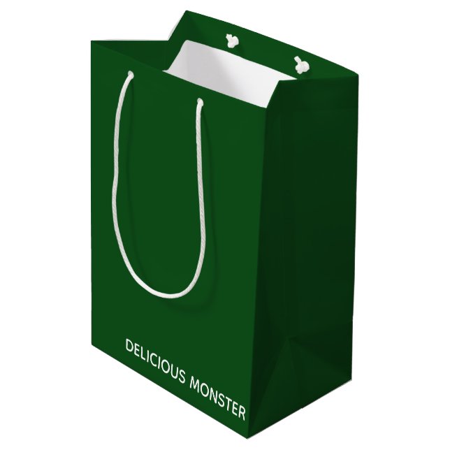 Delicious Monster green colour name Medium Gift Bag (Back Angled)