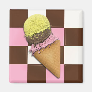 Delicious Neapolitan Flavour Ice Cream Cone Magnet