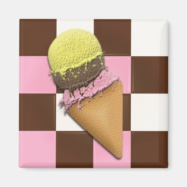 Delicious Neapolitan Flavour Ice Cream Cone Magnet (Front)
