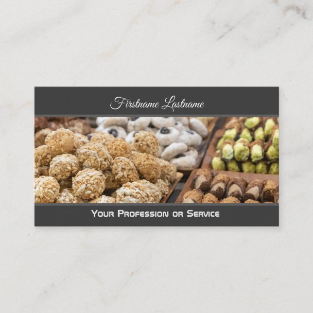 Delicious pastry shop confectionery and cookies business card (Front)