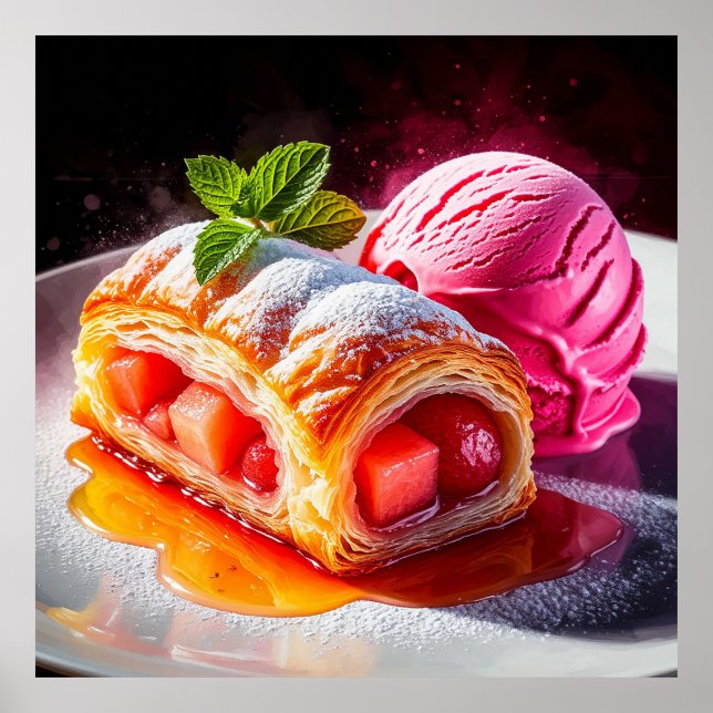 Delicious Puff Pastry Dessert with Raspberry Poster (Front)