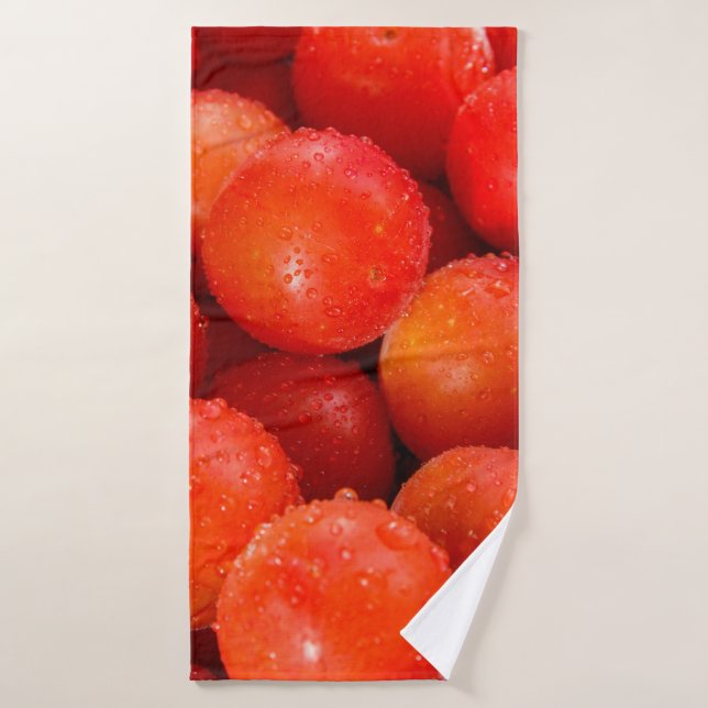 Delicious red cherry-plumbackground, bowl, cherry, bath towel (Bath Towel)