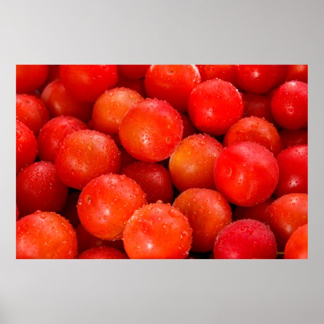 Delicious red cherry-plumbackground, bowl, cherry, poster (Front)
