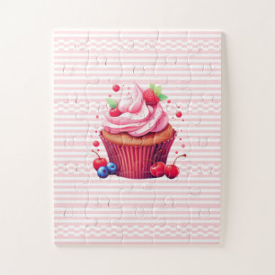 Delicious Strawberry Cupcake Pink White Puzzles 