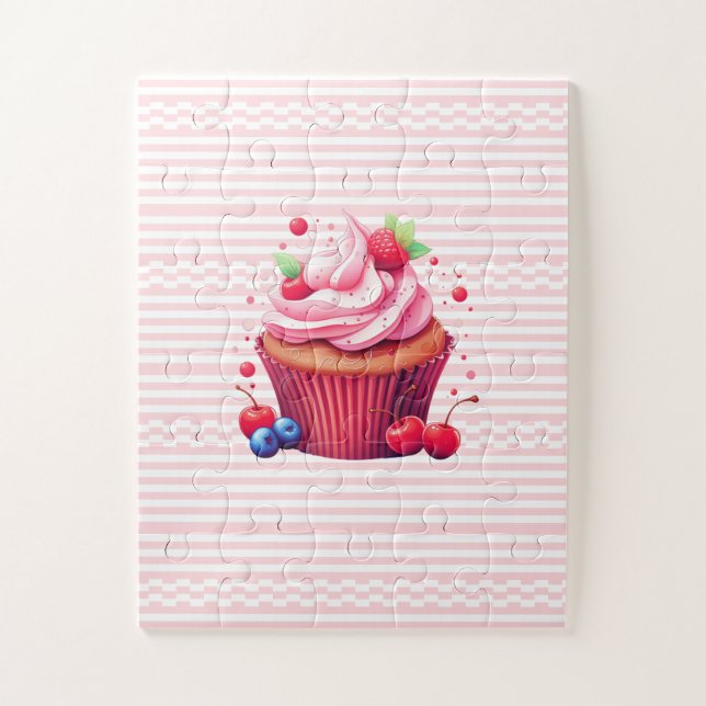 Delicious Strawberry Cupcake Pink White Puzzles  (Vertical)