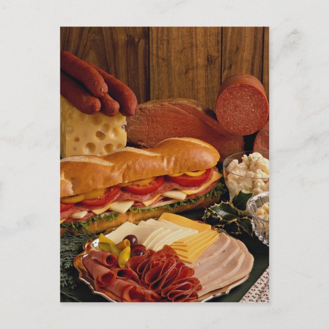 Delicious Submarine sandwich with meats and cheese Postcard (Front)