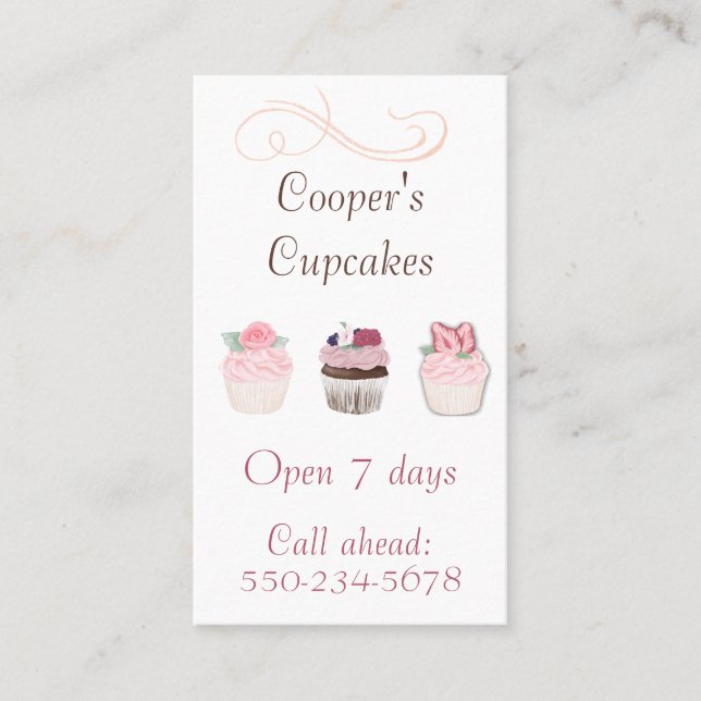 Delicious Trio of Cupcakes Bakery Business Card (Front)