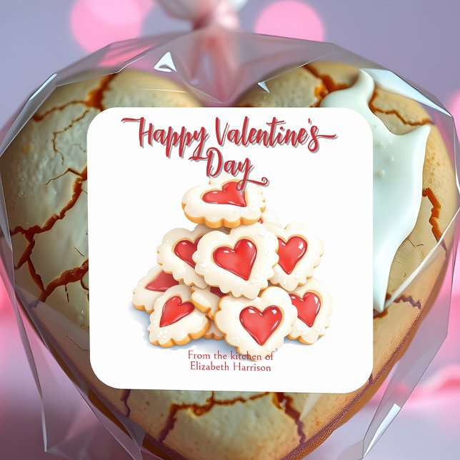 Delicious Valentine's Day Heart-Shaped Cookie Square Sticker (Creator Uploaded)