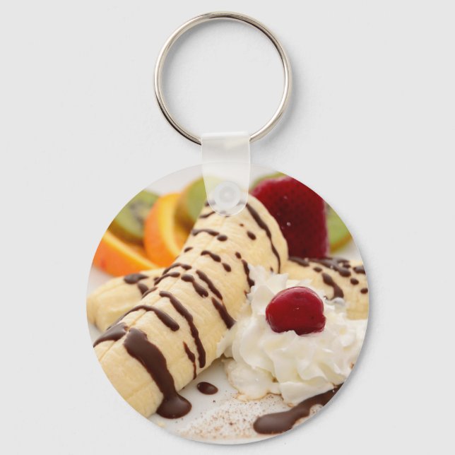Delicious Whipped Cream and Banana Dessert Key Ring (Front)