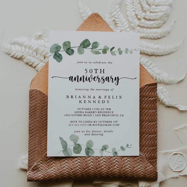 Delight Eucalyptus 50th Wedding Anniversary   Invitation (Creator Uploaded)