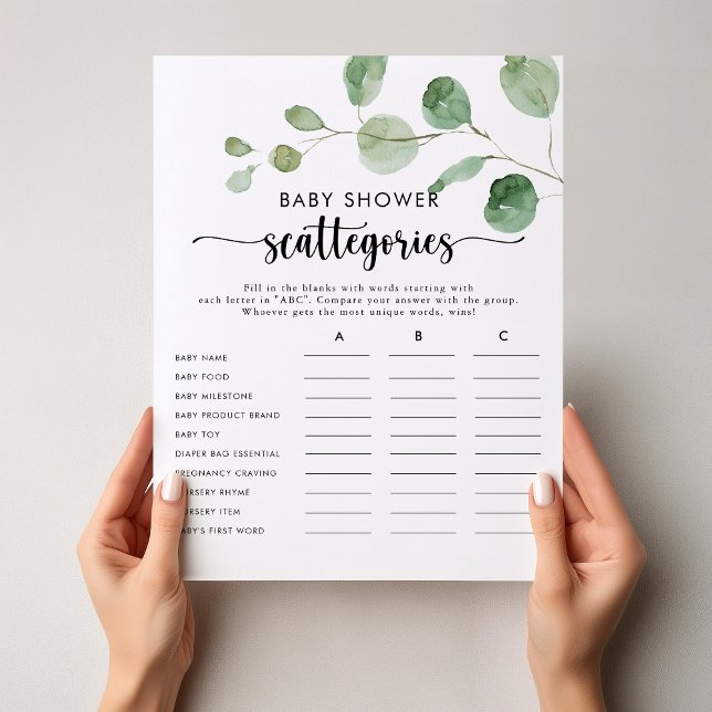 Delight Eucalyptus Baby Shower Scattegories Game  (Creator Uploaded)
