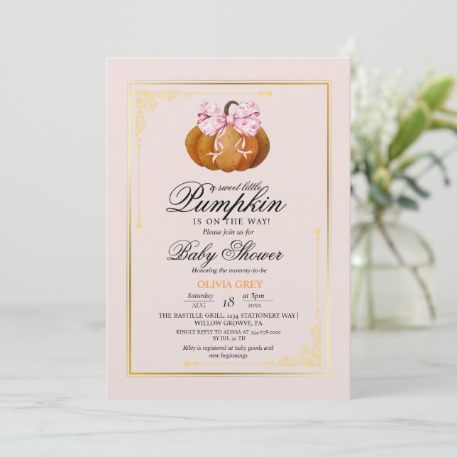 Delight Gold Pumpkin Baby Shower  Invitation (Standing Front)