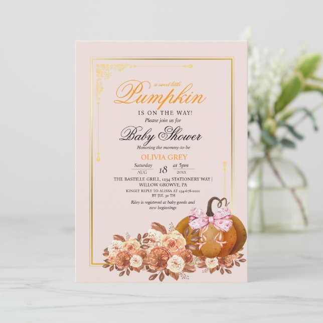 Delight Pumpkin  Floral Baby Shower  Invitation (Standing Front)