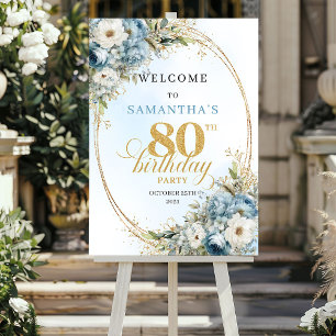 Delight Watercolor greenery dusty blue 80 birthday Poster
