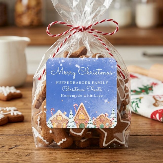Delighted Gingerbread Village Festive Christmas Square Sticker (Delighted Gingerbread Village Festive Christmas Square Sticker)