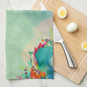 Delightful Abstract Floral Watercolor Pattern  Tea Towel