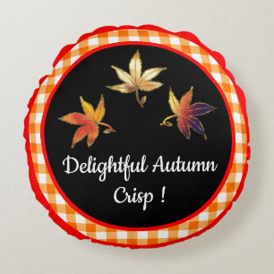 Delightful Autumn Crisp Whimsical Leaves Round Cushion