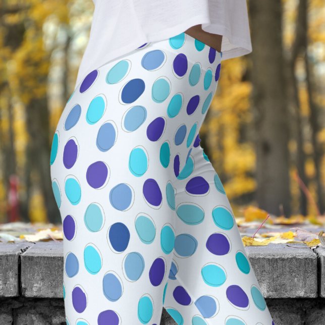 Delightful Blue and Alice Blue Polka Dot Pattern Leggings (Blues on Alice Blue Leggings)